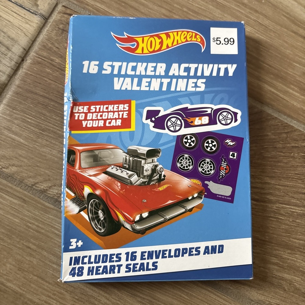 NEW HOT WHEELS 16 STICKER ACTIVITY VALENTINE CARDS IN EACH BOX